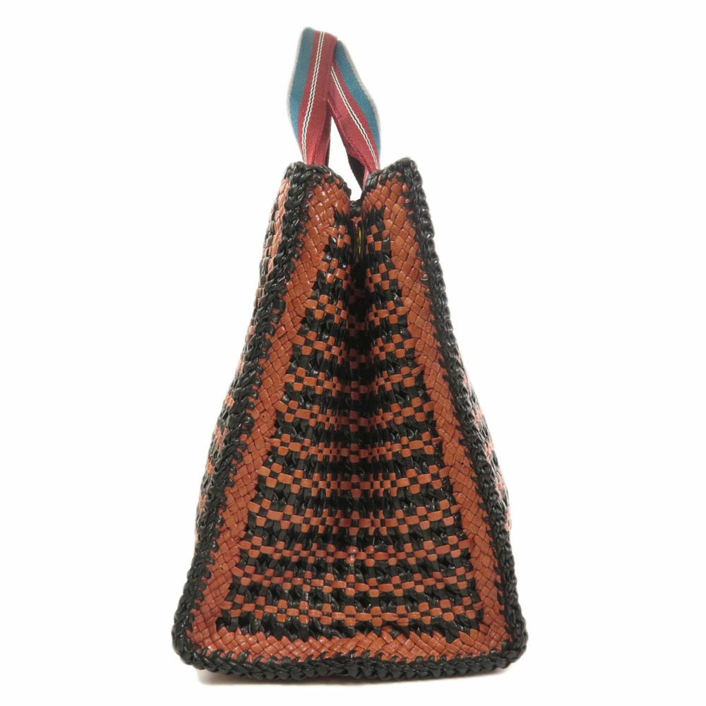 Prada Madras Woven Leather Tote Bag black brown leather weaving - Picture 3 of 11
